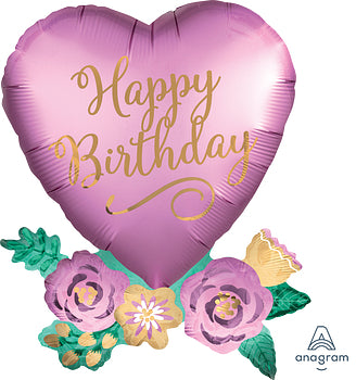 39059 Birthday Satin Heart With Flowers