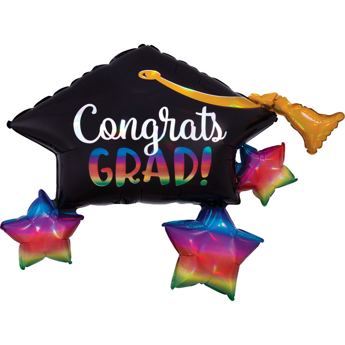 39403 Iridescent Grad Cap & Stars