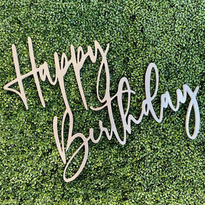 Happy Birthday Wood Sign Rental - Silver
